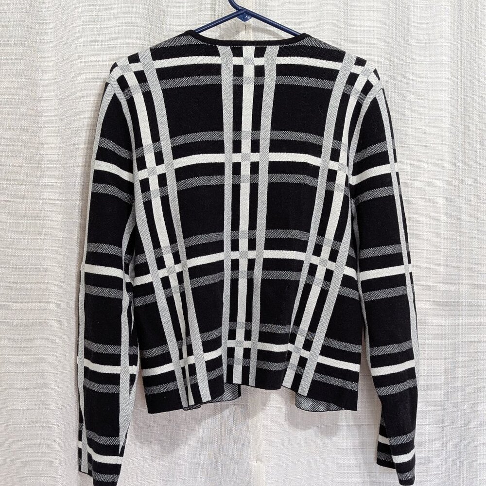 Elle Plaid Knit Blazer cardigan XL preppy Dark Academia office Black White - Picture 5 of 7
